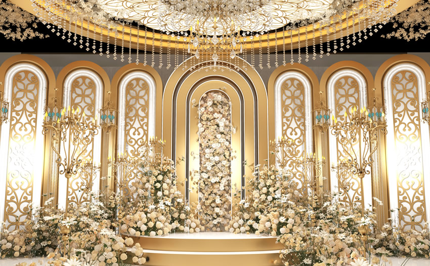 禄丰香槟色调婚礼堂效果展示